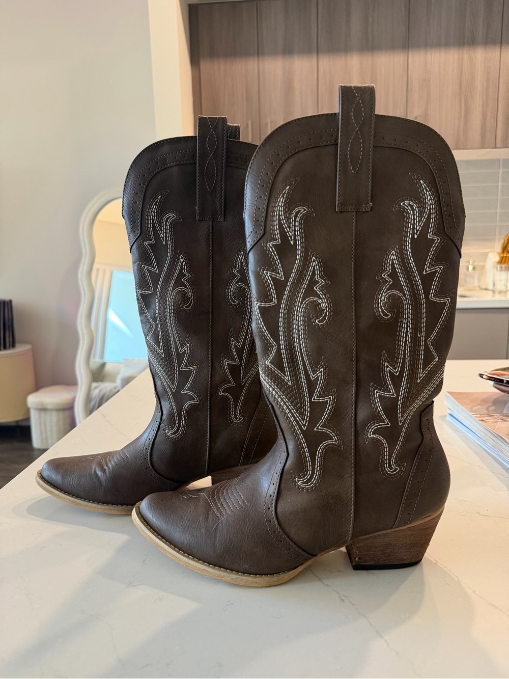 Women's Brown Western Boots with Stitch Detail